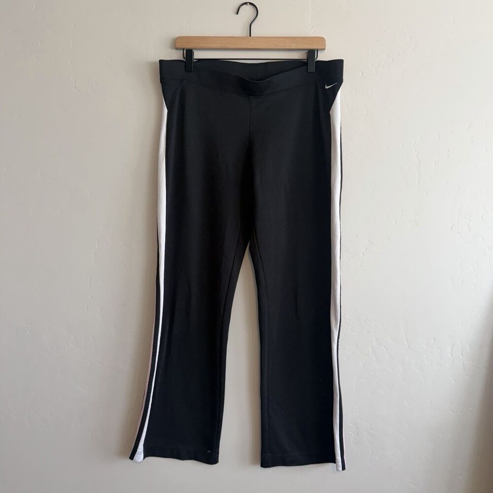 Nike Womens Low Rise Track Pants Y2K Size L Black & White Pink Striped Vintage